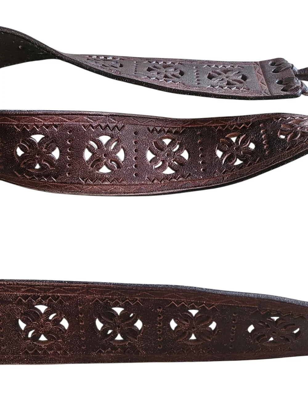 Boho Wide Tooled Brown Leather Corset Belt Lace Up Floral Cutout